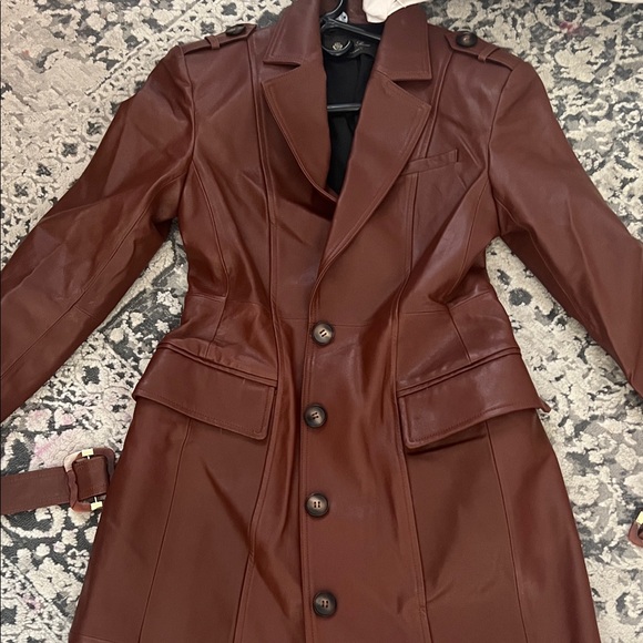Elegant brown Sheepskin leather trench coat - Picture 4 of 6